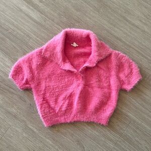 Garage Pink Cropped Fuzzy Sweater